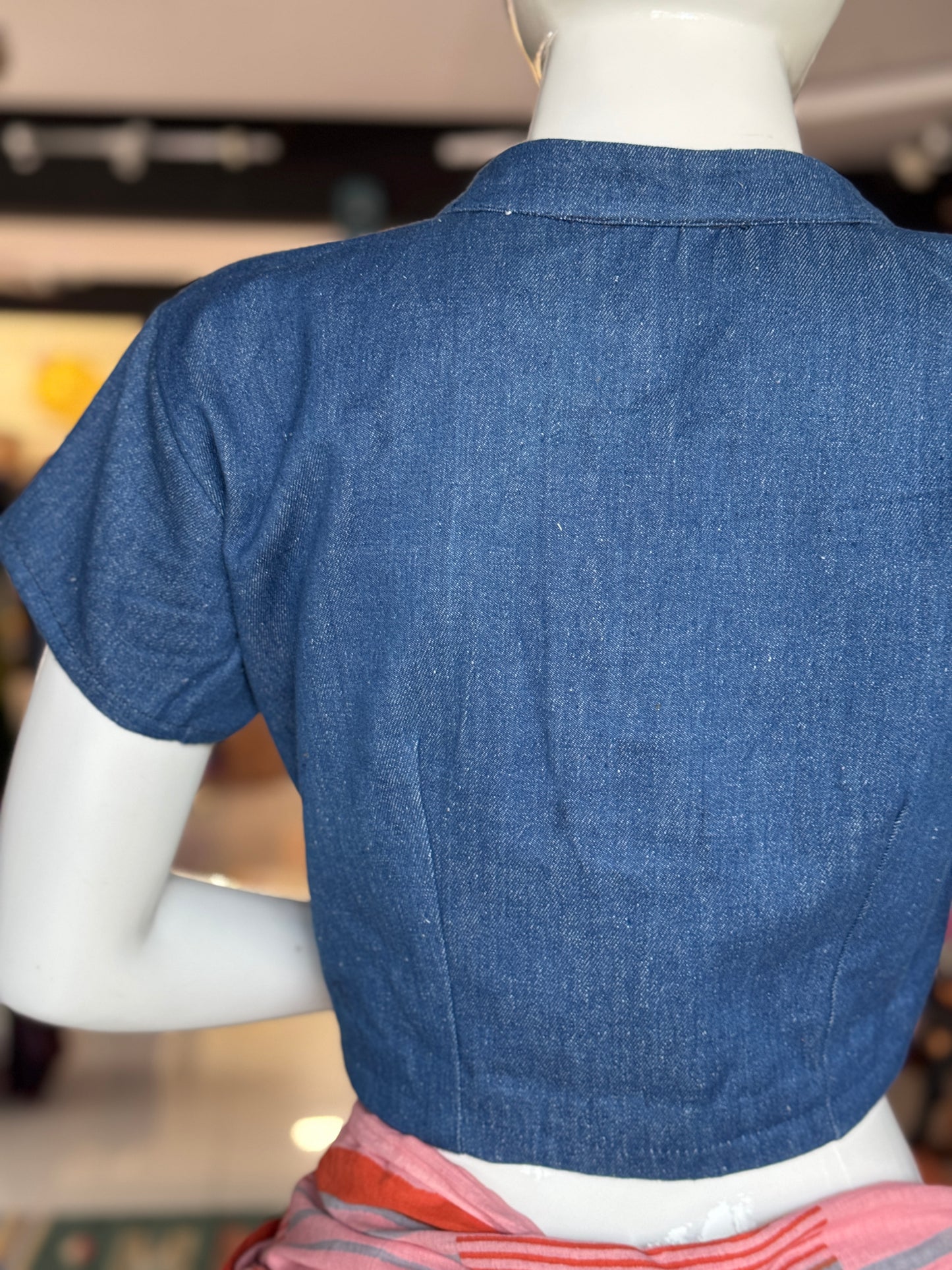 Denim jacket blouse - hand woven, natural dyed denim with zipper, wear it like a blouse, crop top or a jacket