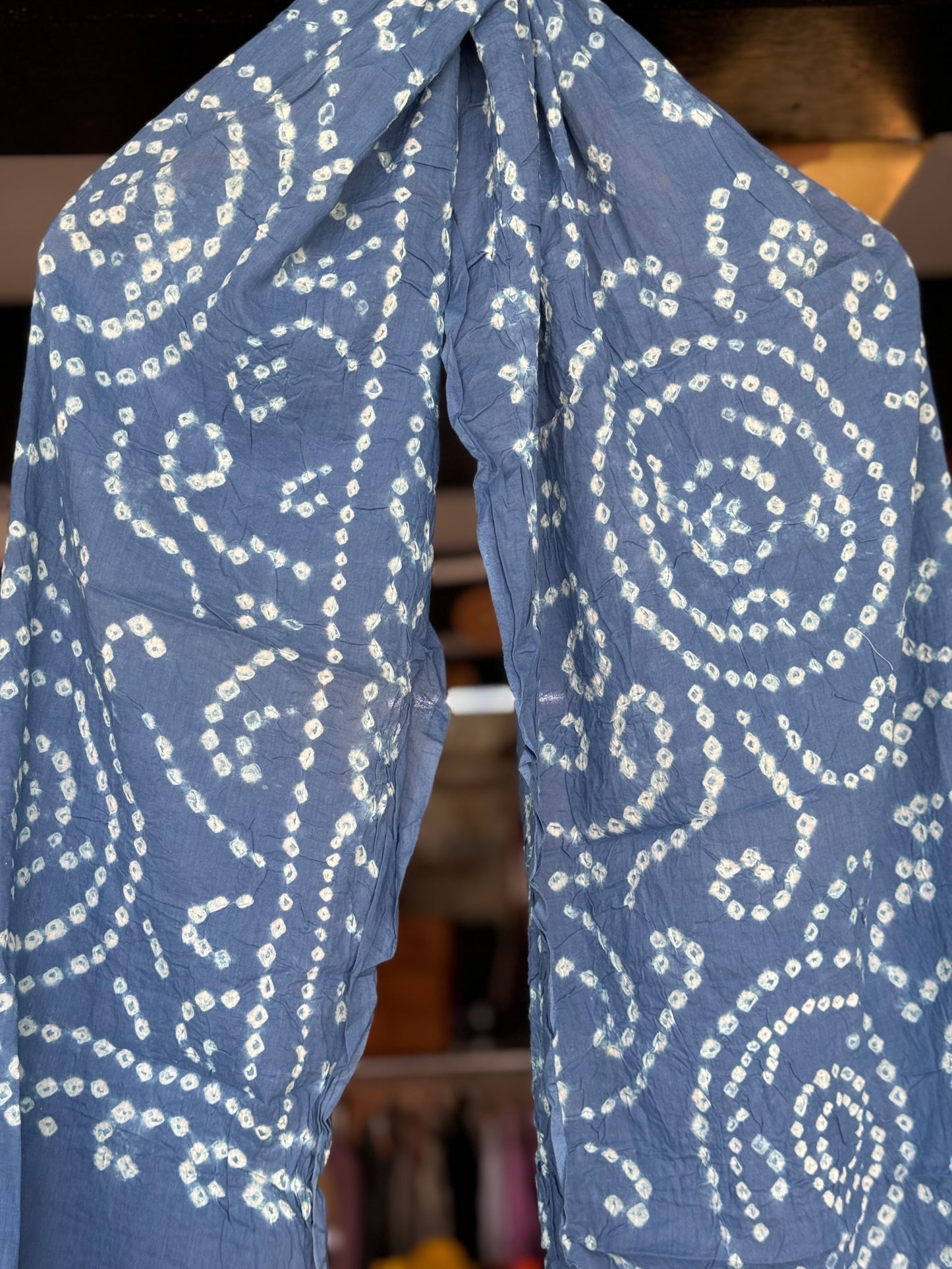 Blue bandini hand tie dye cotton stole