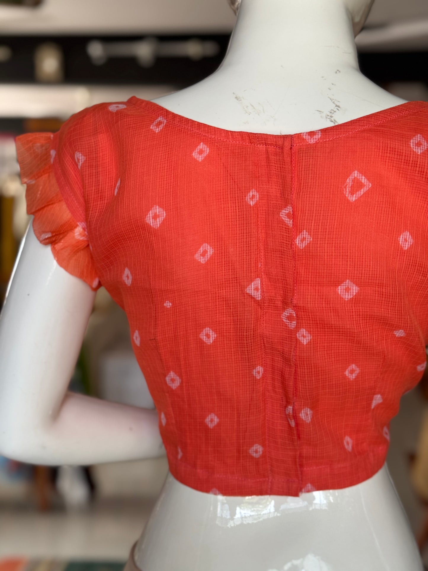 Orange kota Bandini print cotton frill sleeves blouse