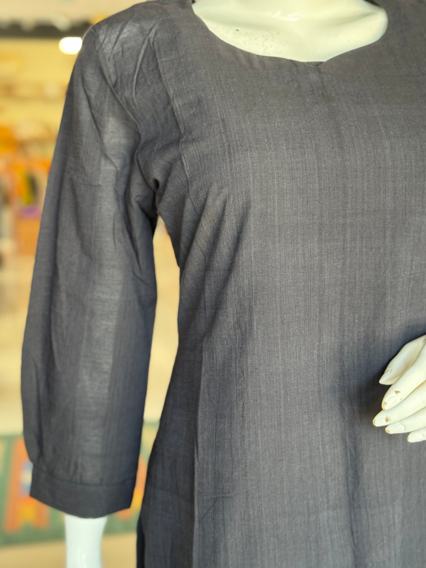 Understated elegance - Ajrakh natural dyed, hand block printed cotton dupatta n pants with handwoven plain mangalagiri cotton kurta - 3 piece suit set