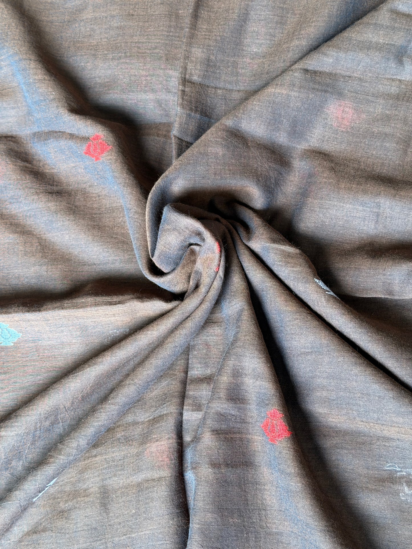 Brown Jamdani handwoven soft cotton yardage / saree