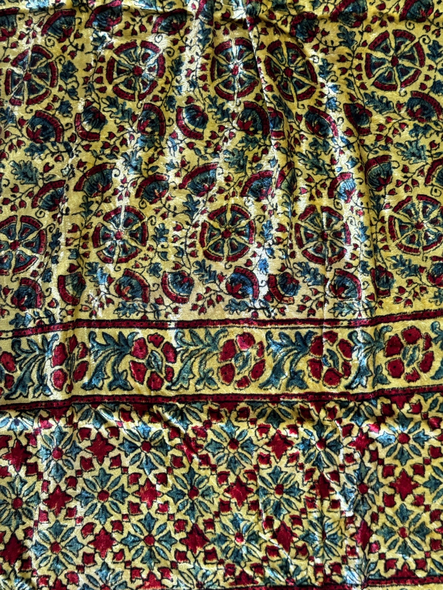 Velvet kurti fabric with Ajrakh hand block prints