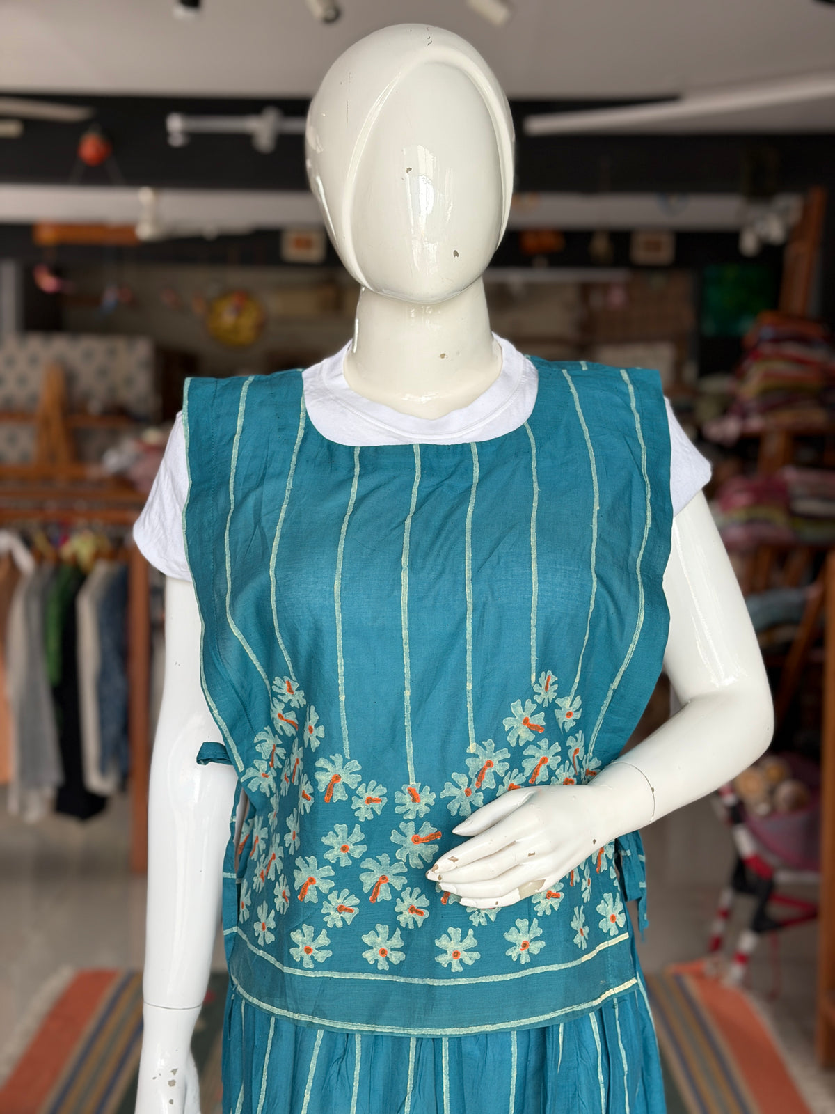 Parijat flower hand block printed cotton free size side ties poncho style layering top