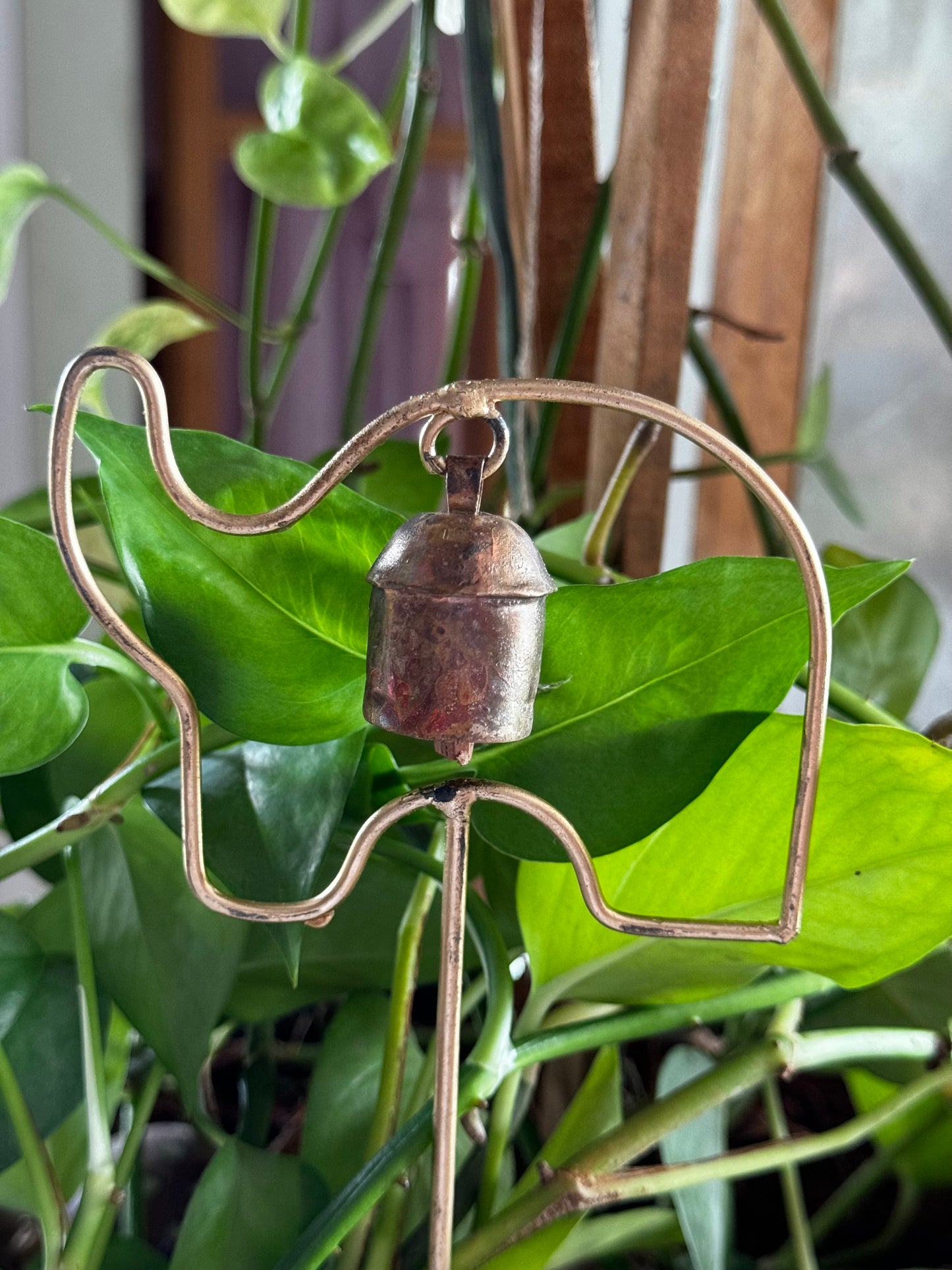 Elephant garden decor stick - copper bell handcrafted