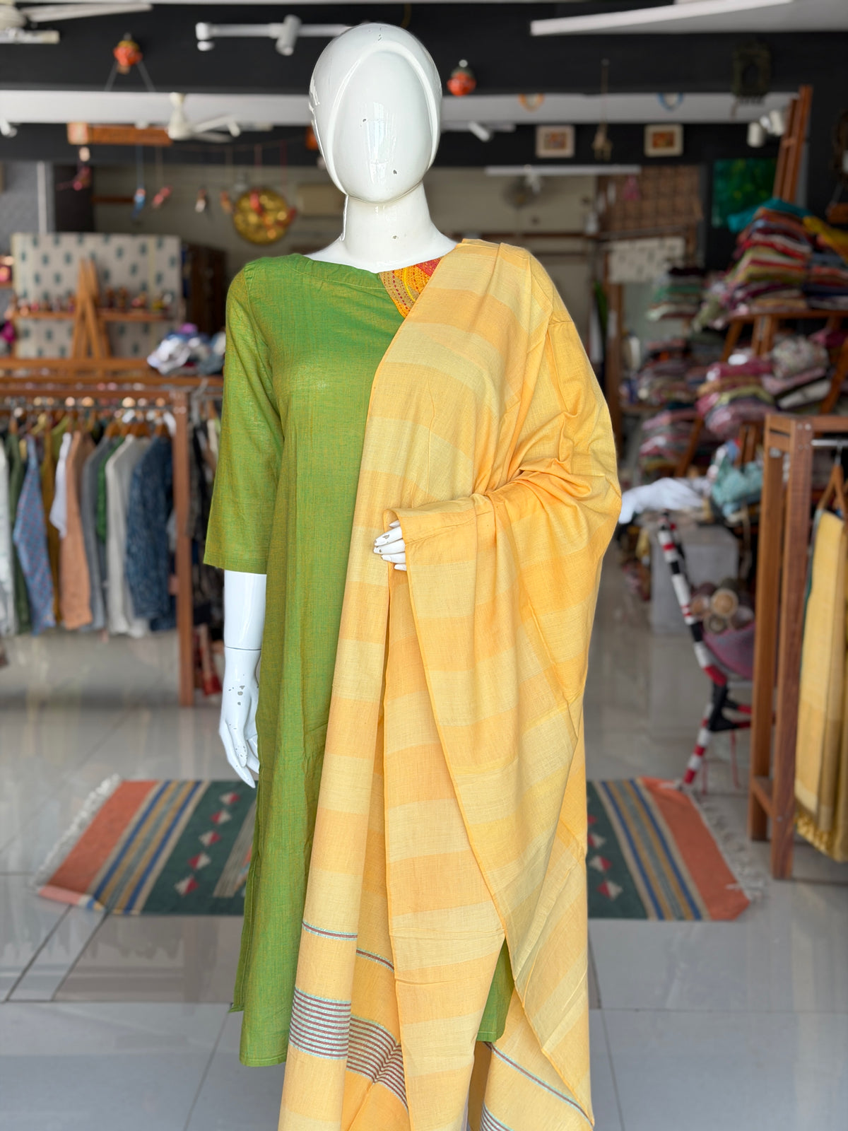 Color block handloom cotton dupatta - click to see color options