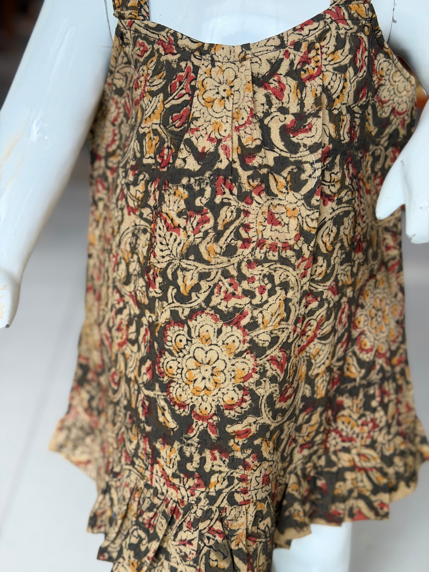 Kalamkari green hand block printed spaghetti frock for little girls