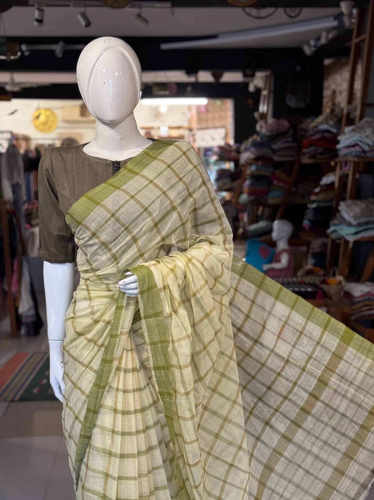 Checkered light weight soft handloom Bobbili cotton saree - multiple colors available