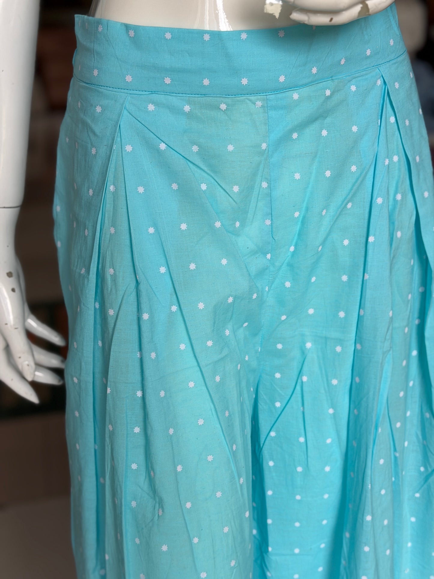 Blue cypress print cotton kurti paired with a matching dots print barrel pants - 2 piece set