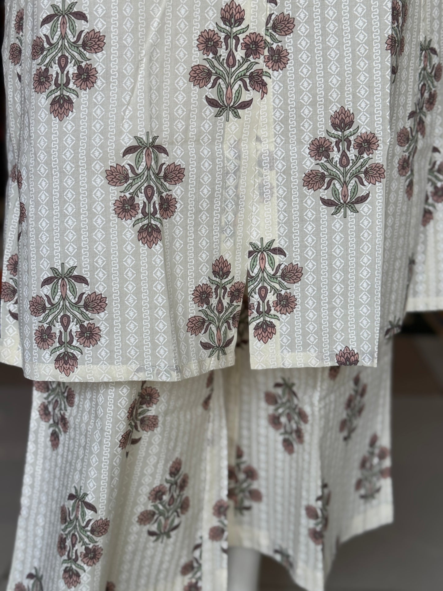 Off white floral cotton kurta and pants - coord set