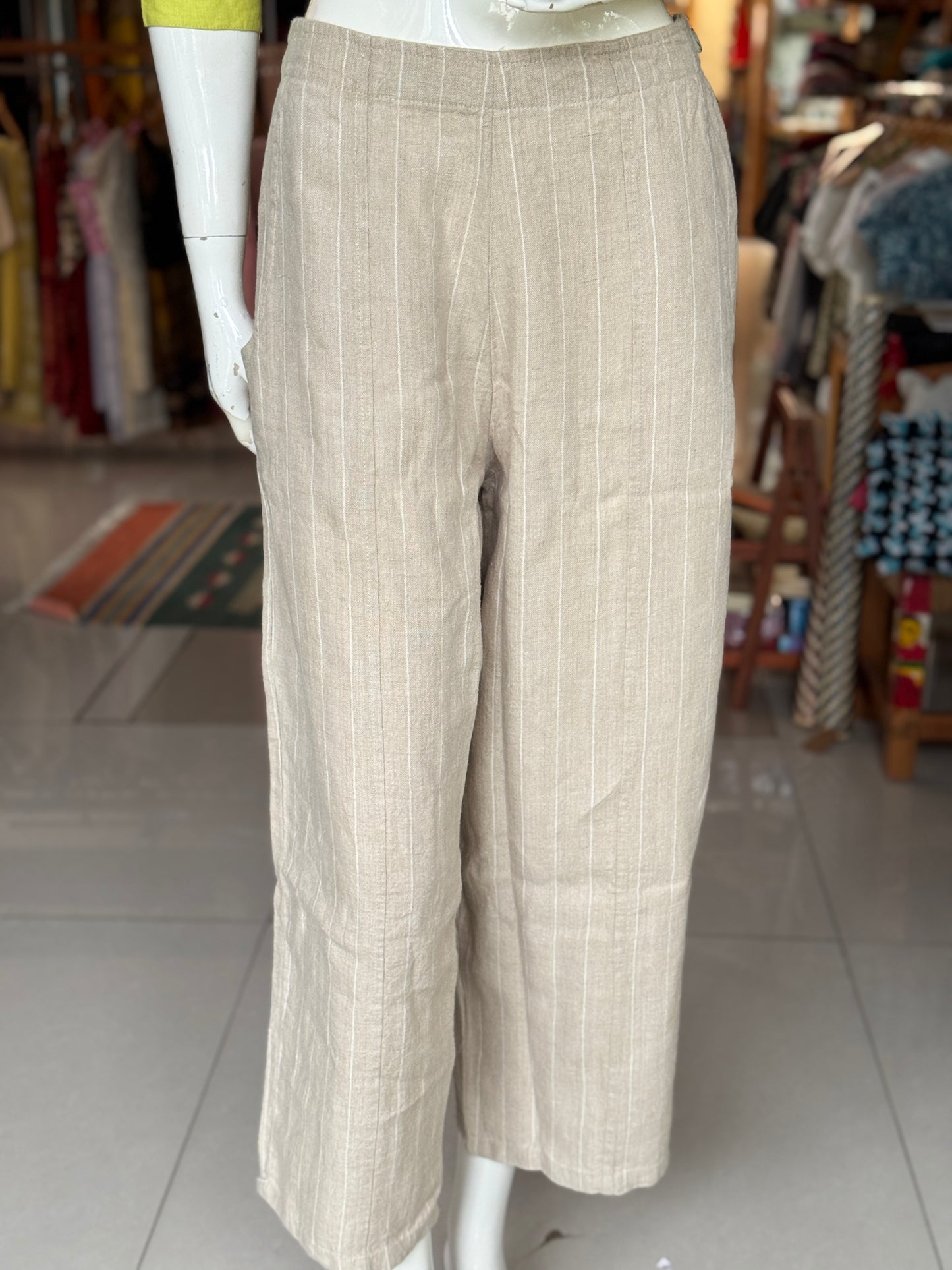 Linen handwoven straight ankle length relaxed fit pants for women