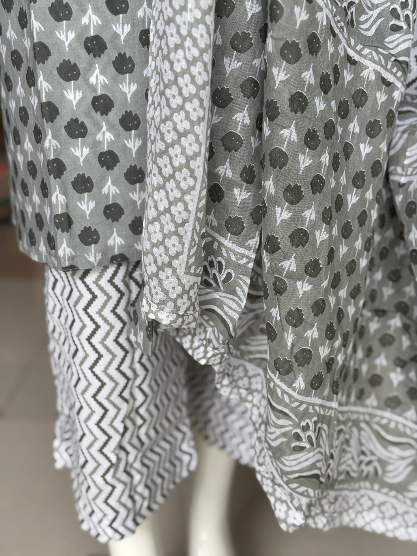 Plus size (4xl and above) cotton embroidered straight kurti, pants and dupatta - 3 piece suit set - multiple colors available
