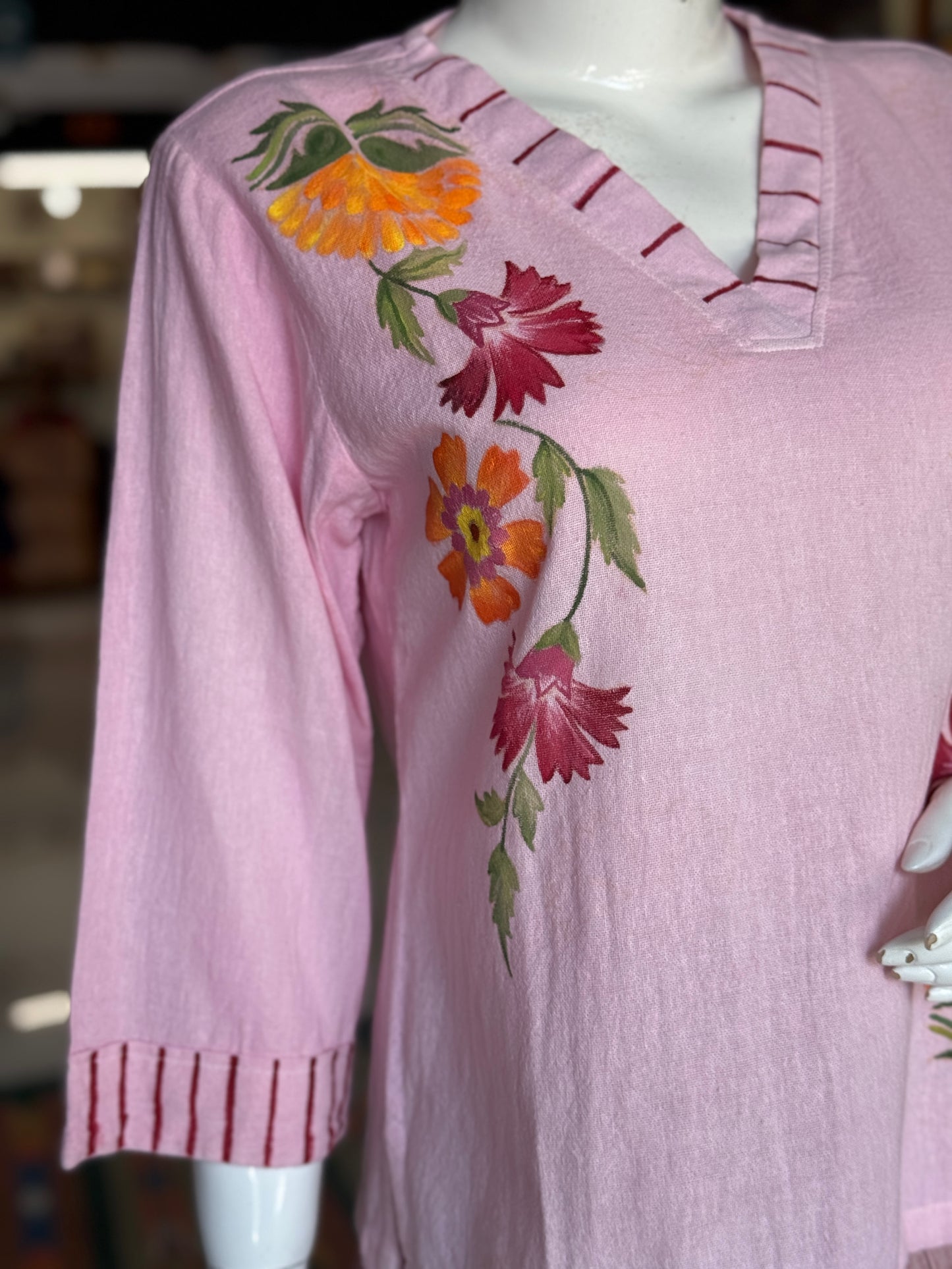 Light pink handpainted Womens cotton top