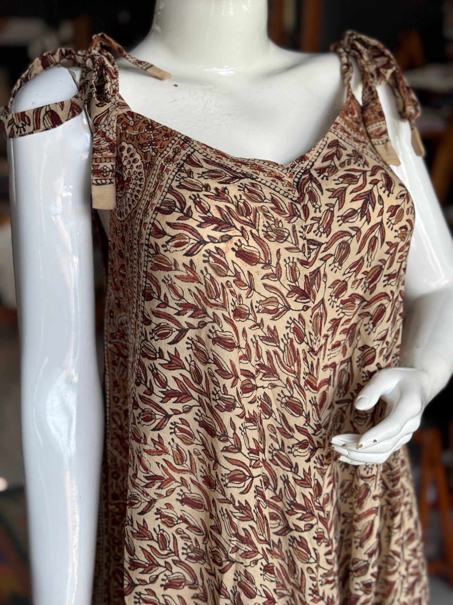 Tie up jumpsuit in soft hand block printed mul cotton