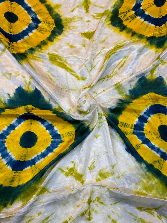 White, green, yellow, blue soft modal tie n dye fabric