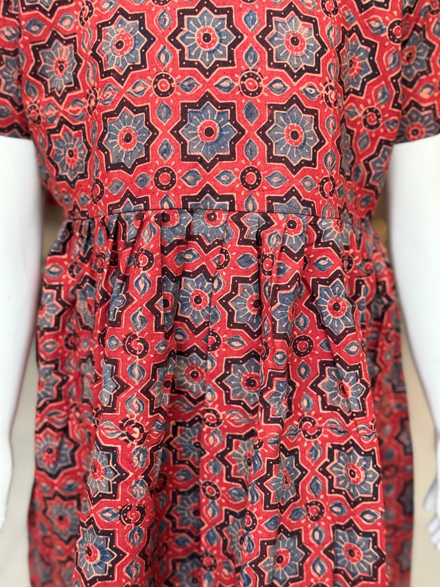 Ajrakh hand block printed cotton frock for girls