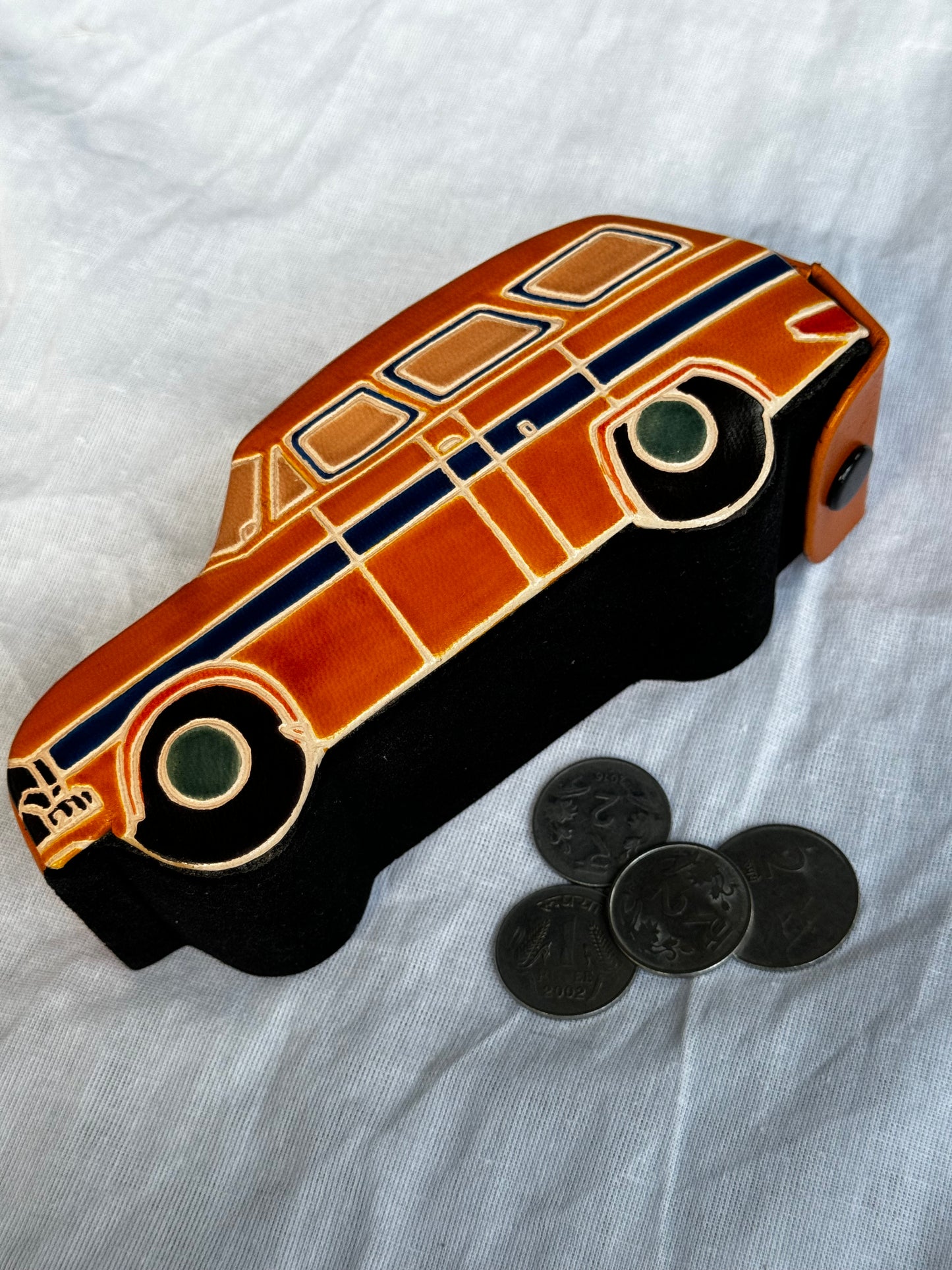 Car shaped money bank - handcrafted leather