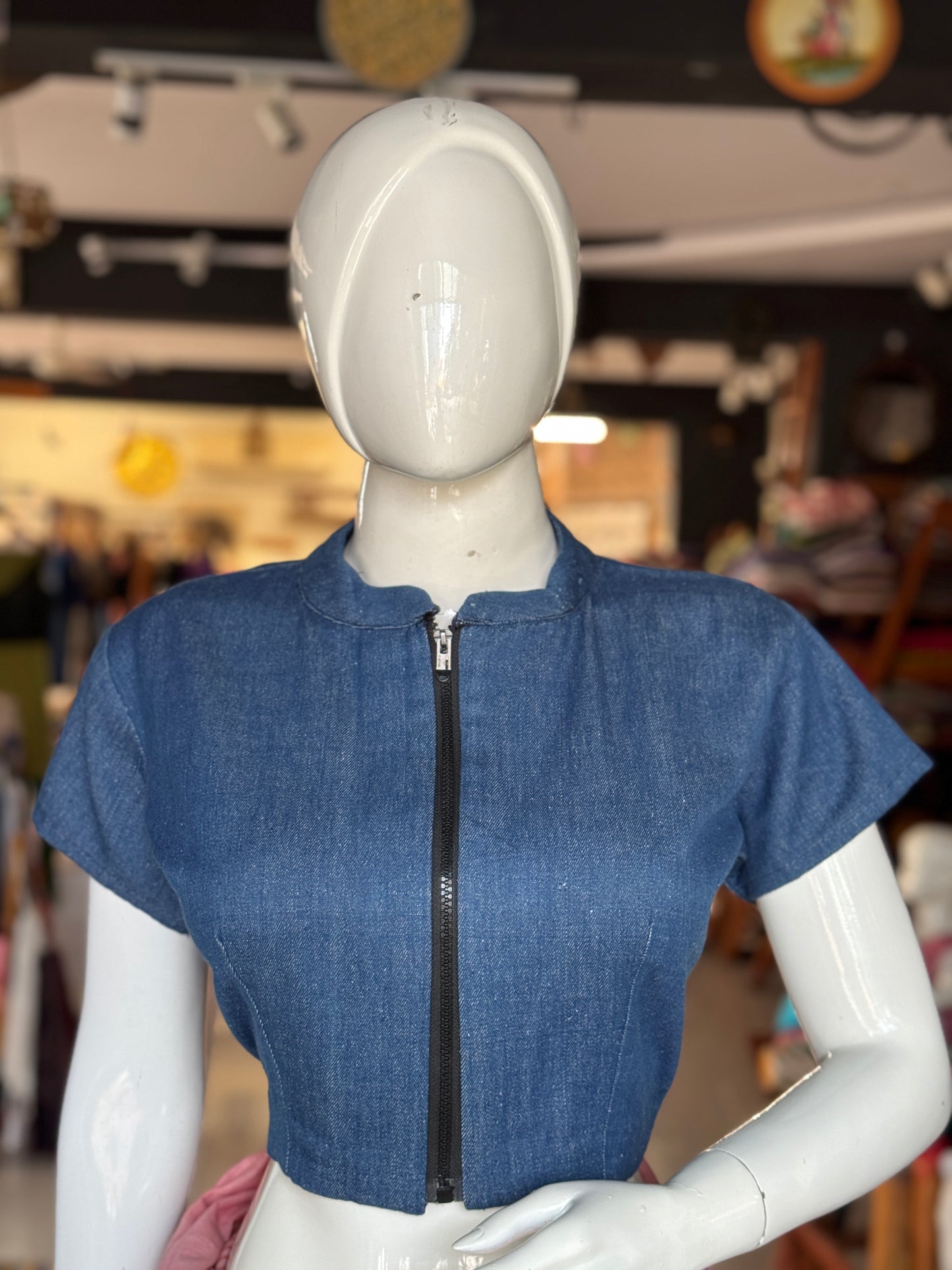 Denim jacket blouse - hand woven, natural dyed denim with zipper, wear it like a blouse, crop top or a jacket
