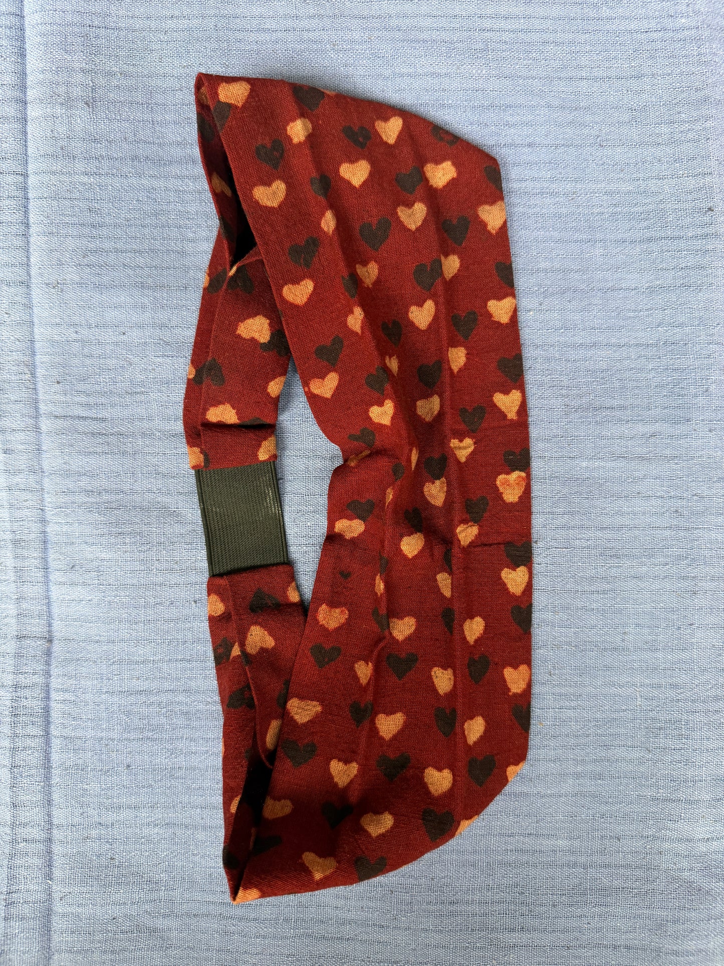 Unisex Head band with elastic in natural dyed, hand block printed cotton - width can be changed