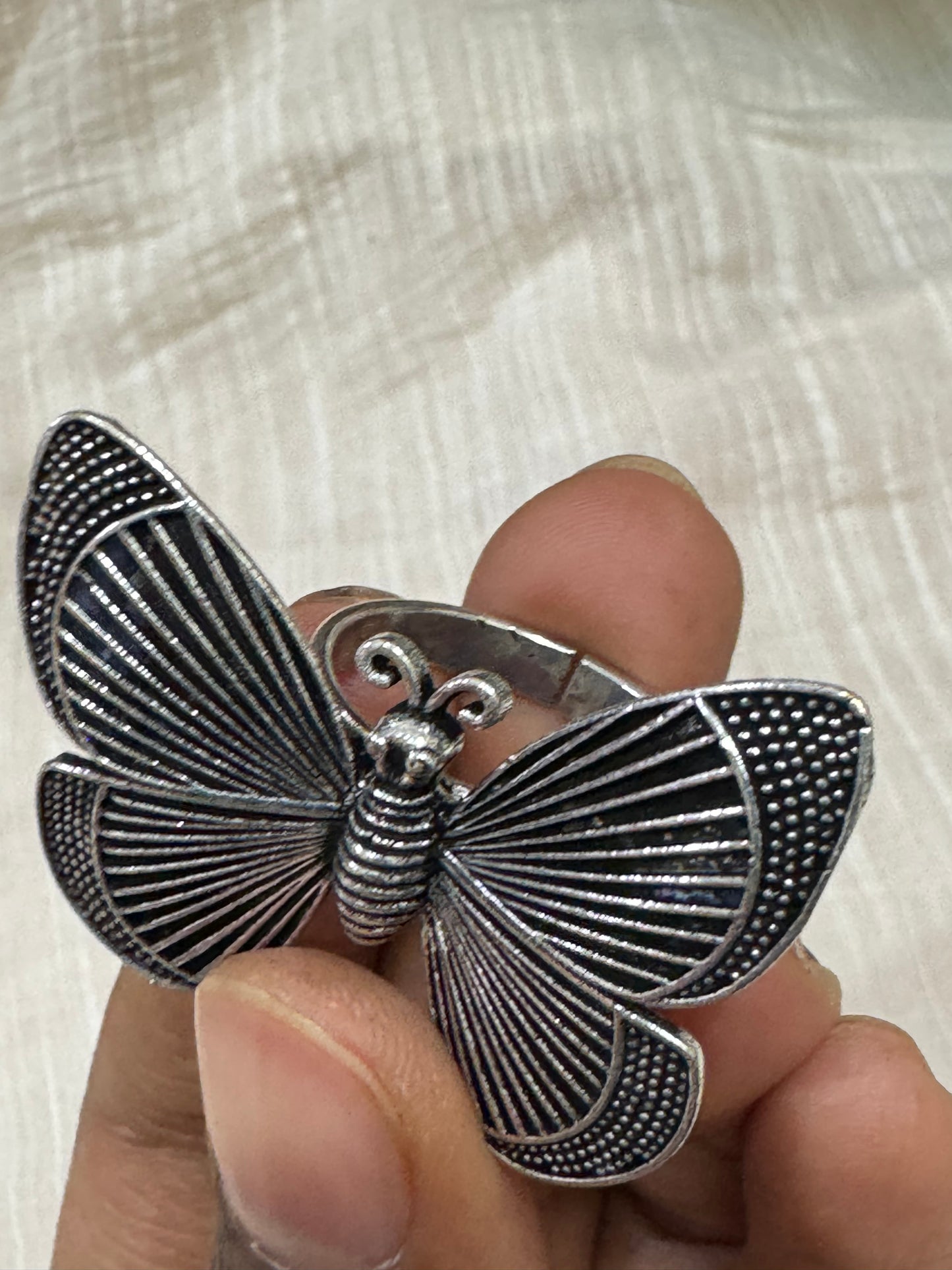 Butterfly oxidised finger ring - adjustable size