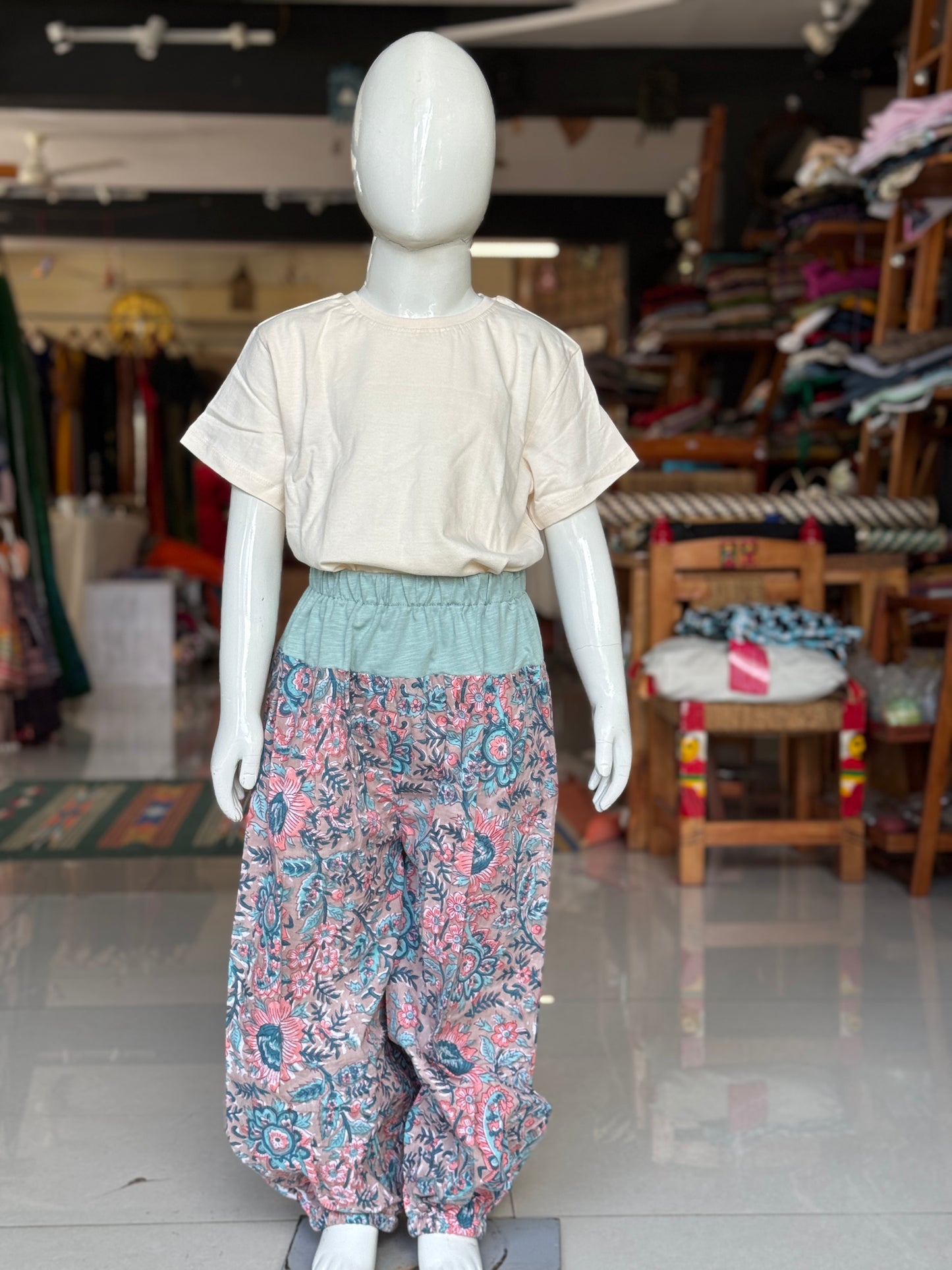 Harem pants - hand block printed soft cotton with knit cotton waist