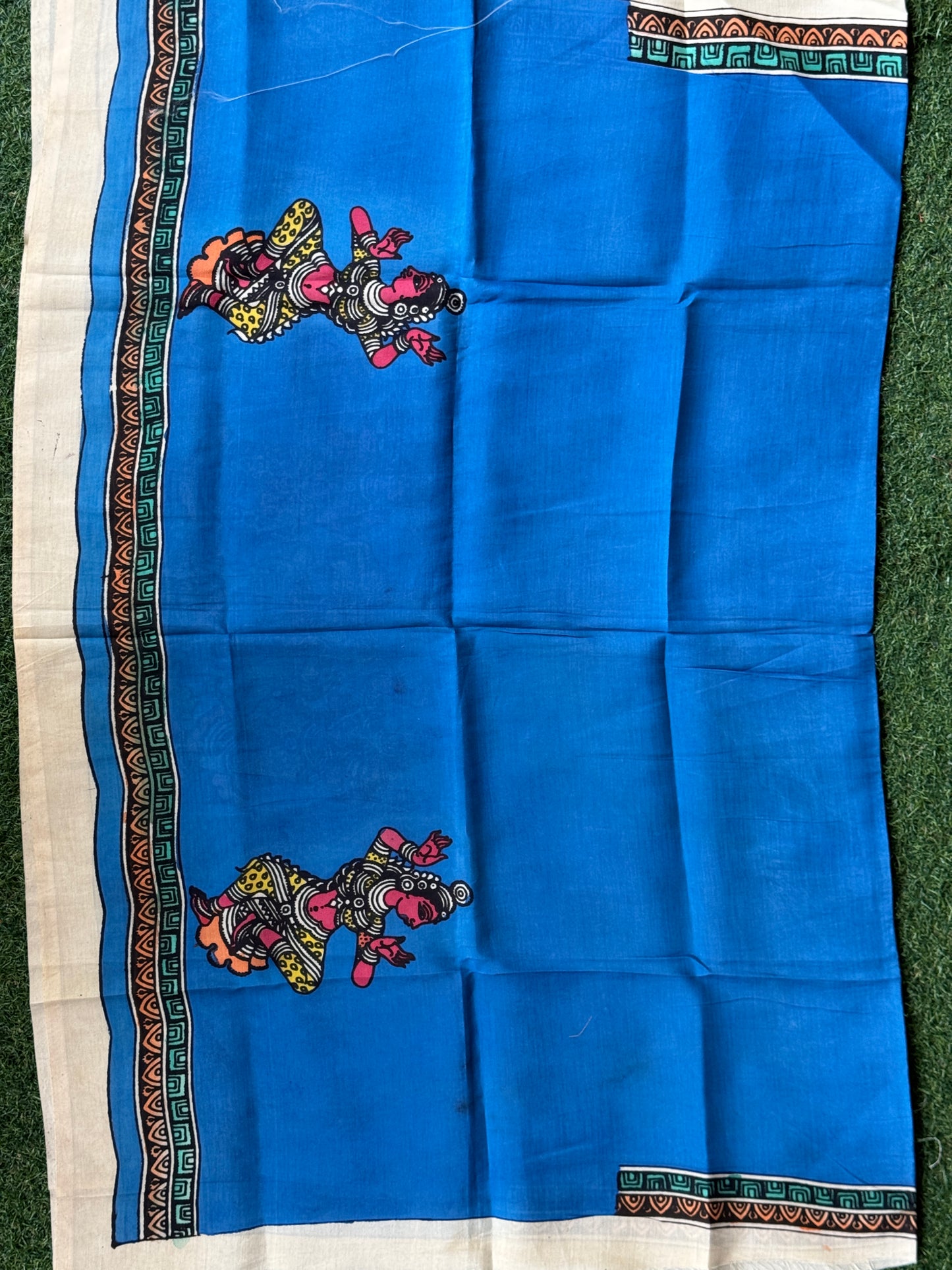 Silk Pen Kalamkari handpainted unstitched blouse piece with border - multiple designs available