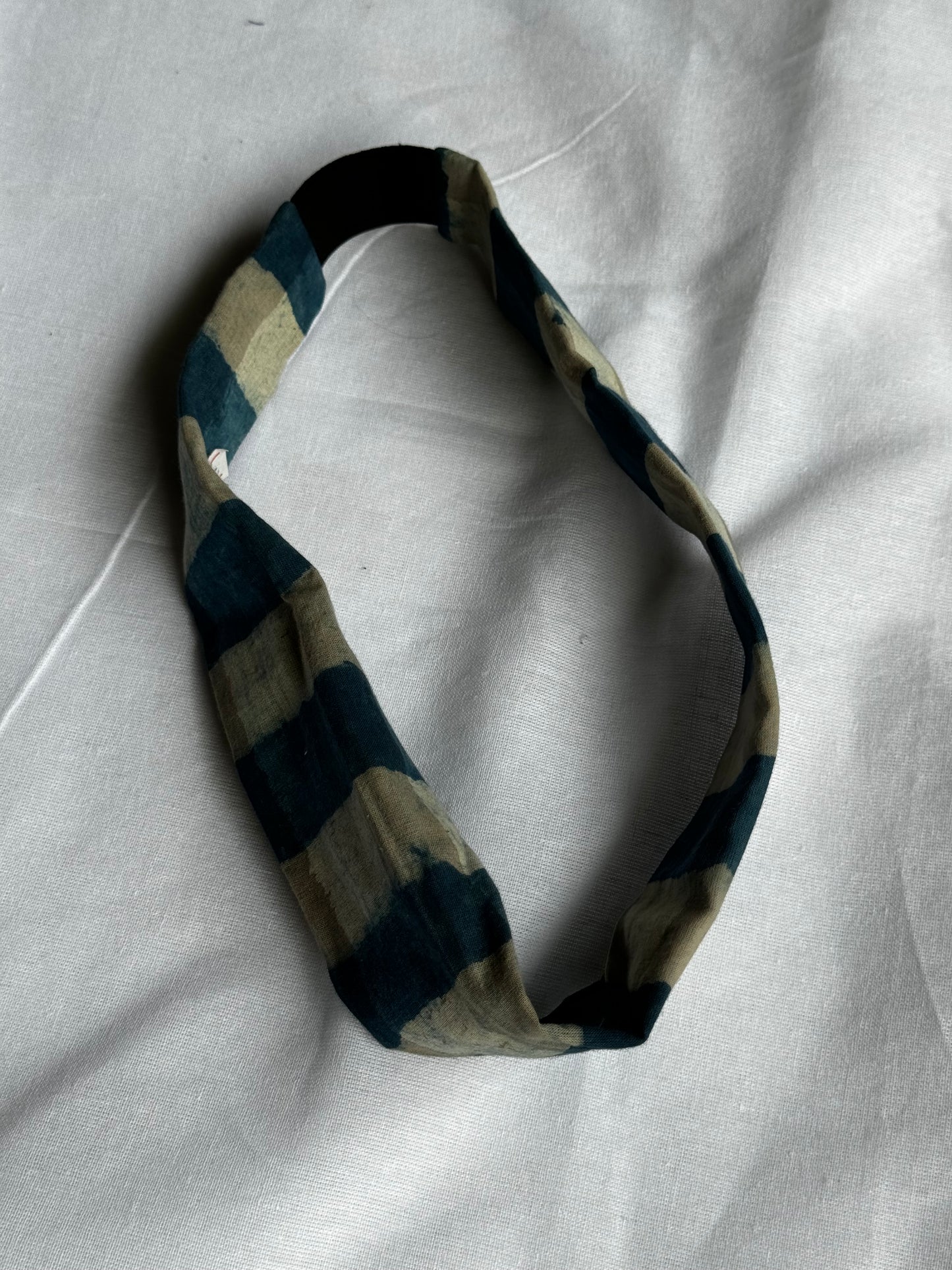 Unisex Head band with elastic in natural dyed, hand block printed cotton