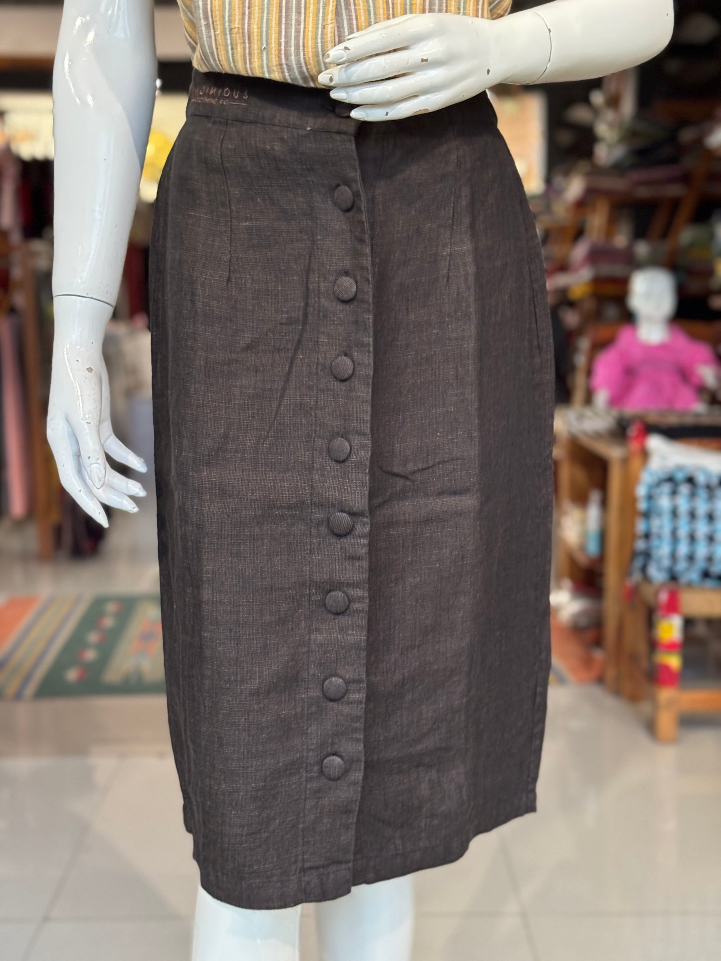 Women’s formal calf length skirt with elastic waist and front buttons - colors available
