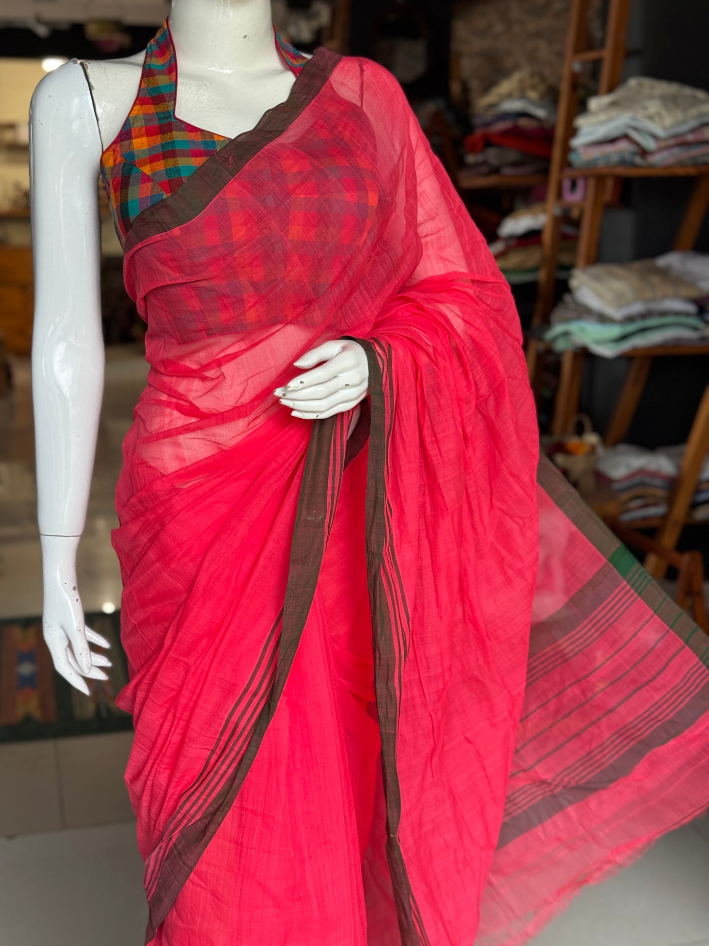 Plain light weight soft handloom Bobbili cotton saree - multiple colors available