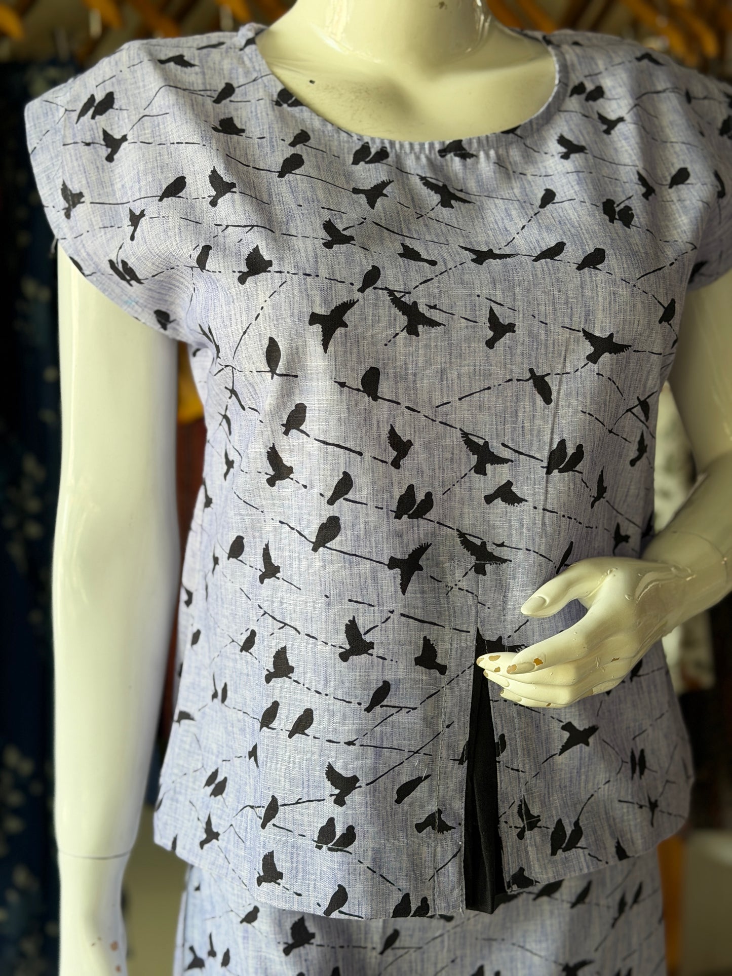 Lavender cotton coord set of skirt n top with birds print
