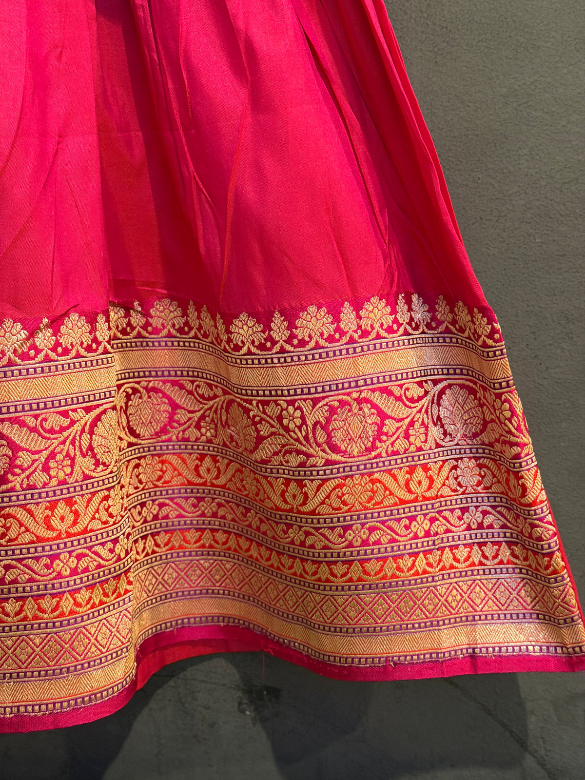 Pink handwoven pure silk lehenga (pattu langa jacket) blouse set