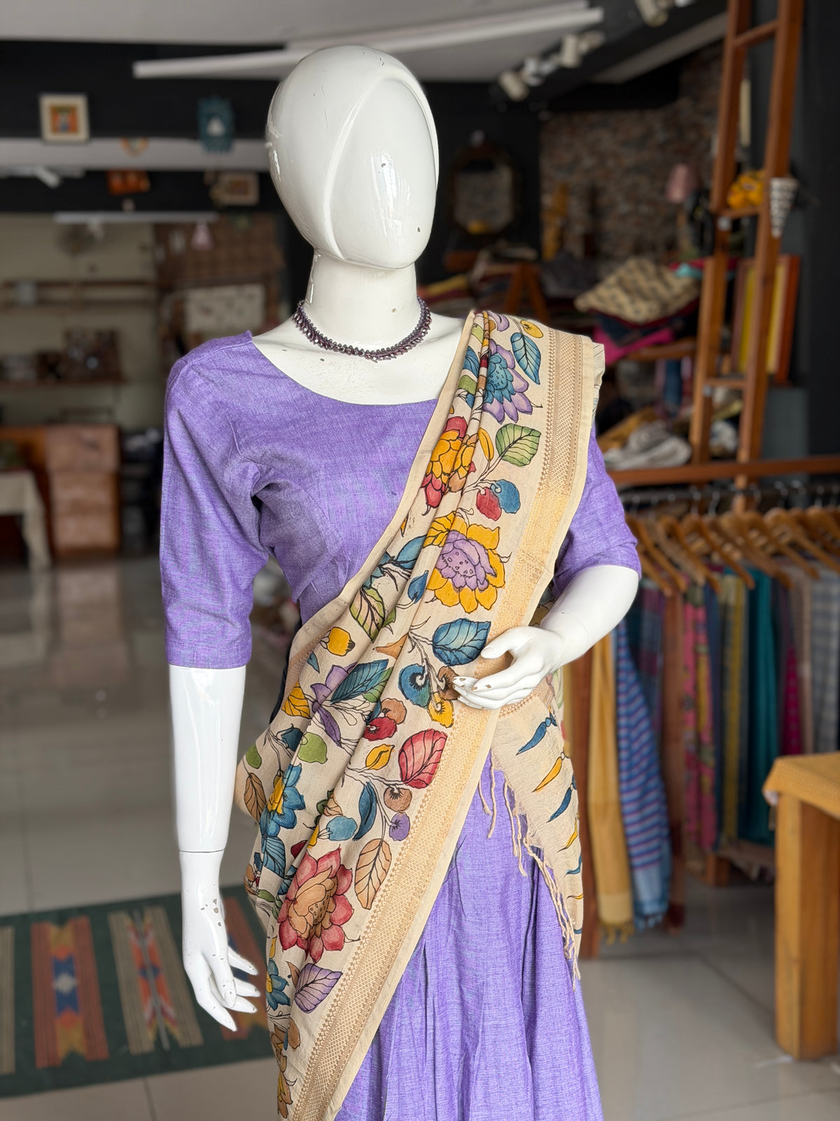 Langa voni - half saree - lavender hand woven cotton long skirt / lehenga / langa with cotton blouse - 2 piece set