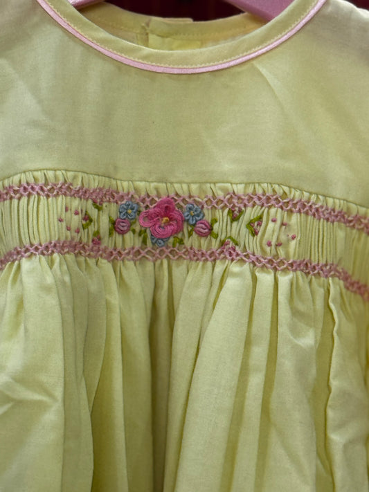 Light yellow hand embroidered smocking frock for girls