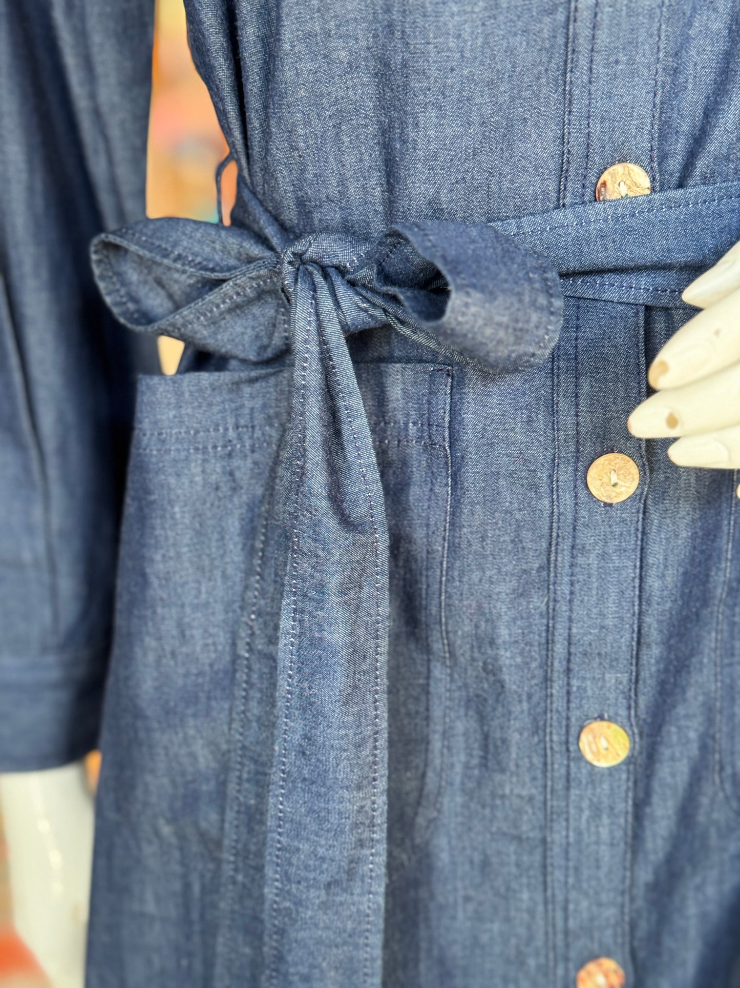 Blue denim shirt dress with belt