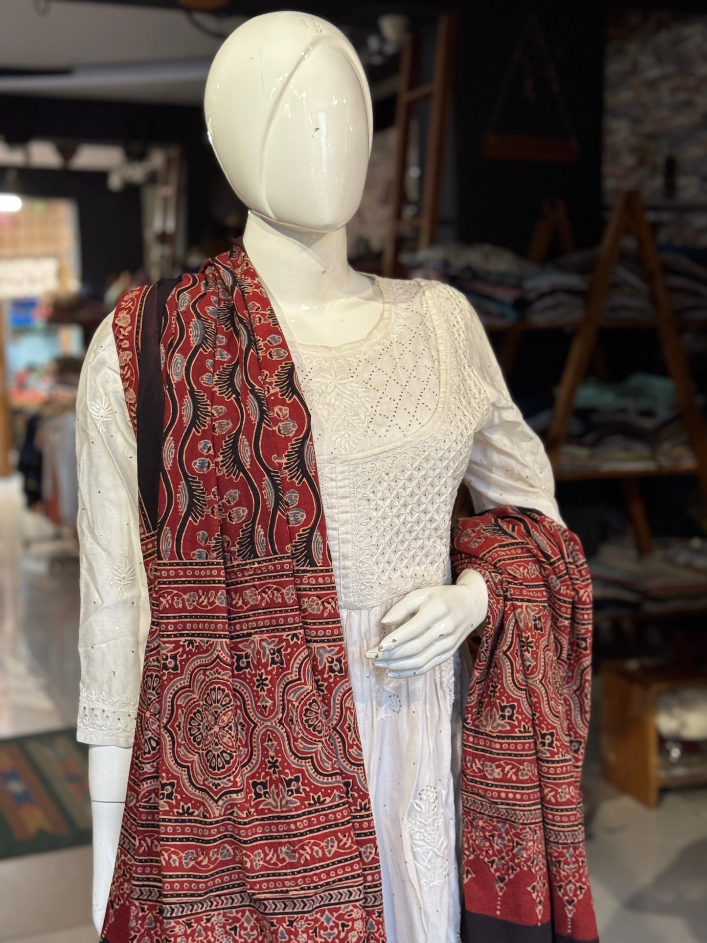 Ajrakh natural dye, hand block printed 60s cotton dupatta - colour options