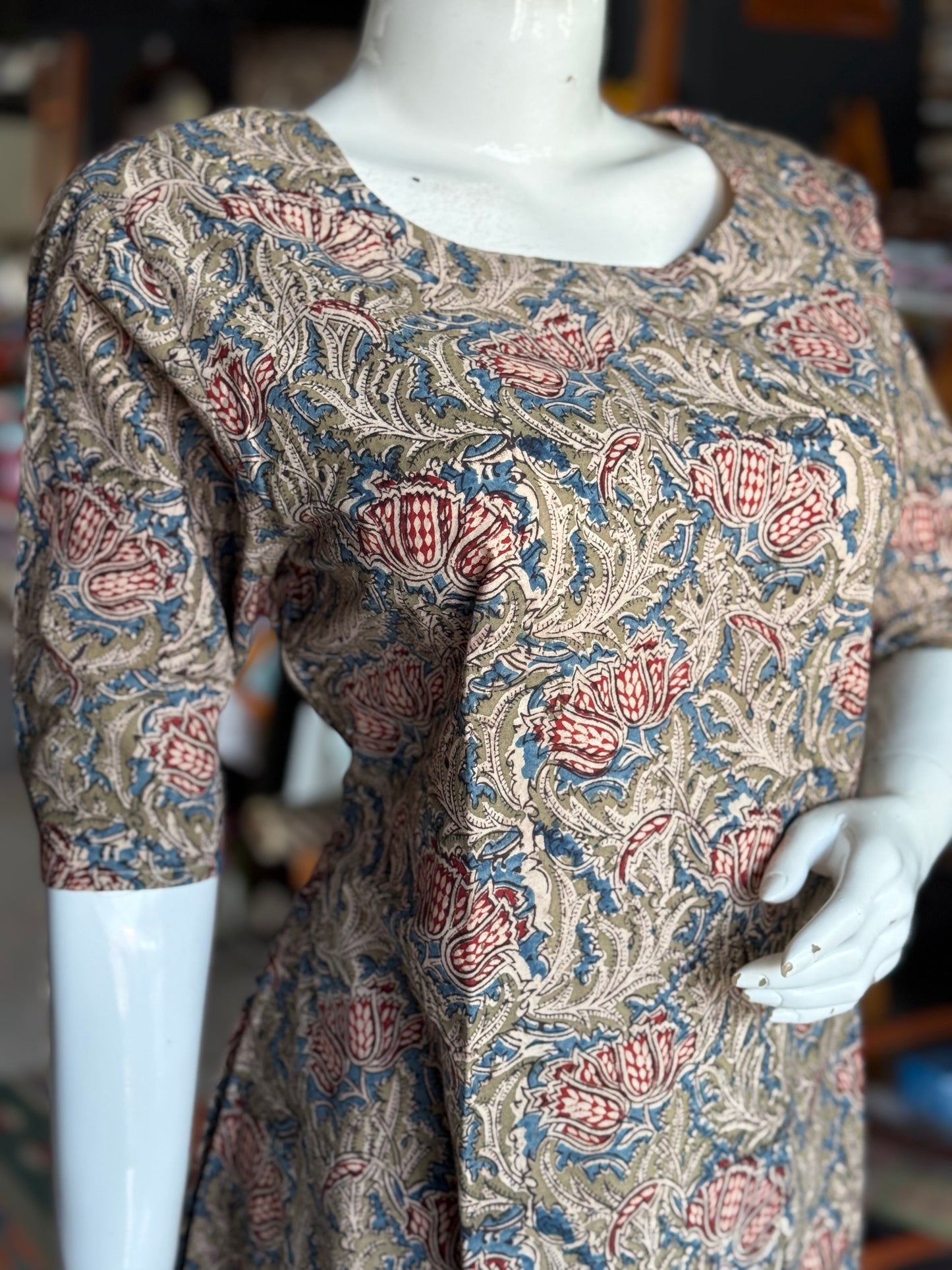 A-line hand block printed Kalamkari cotton kurti - sizes n colors options available