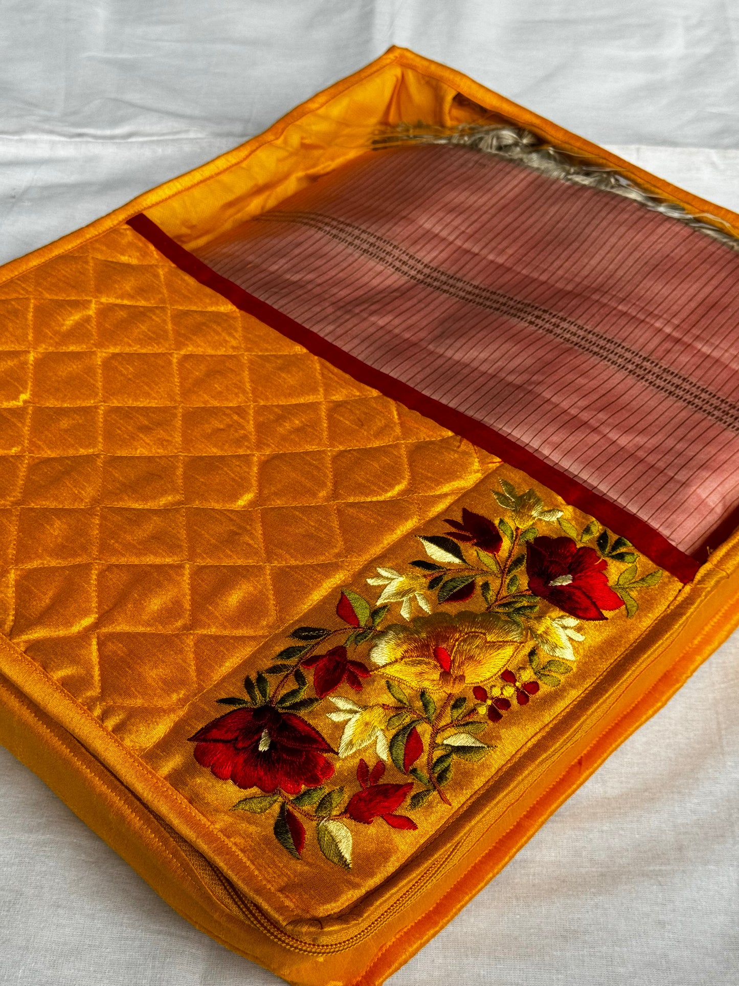 Embroidered saree gift cum storage bag - comes with small see through area