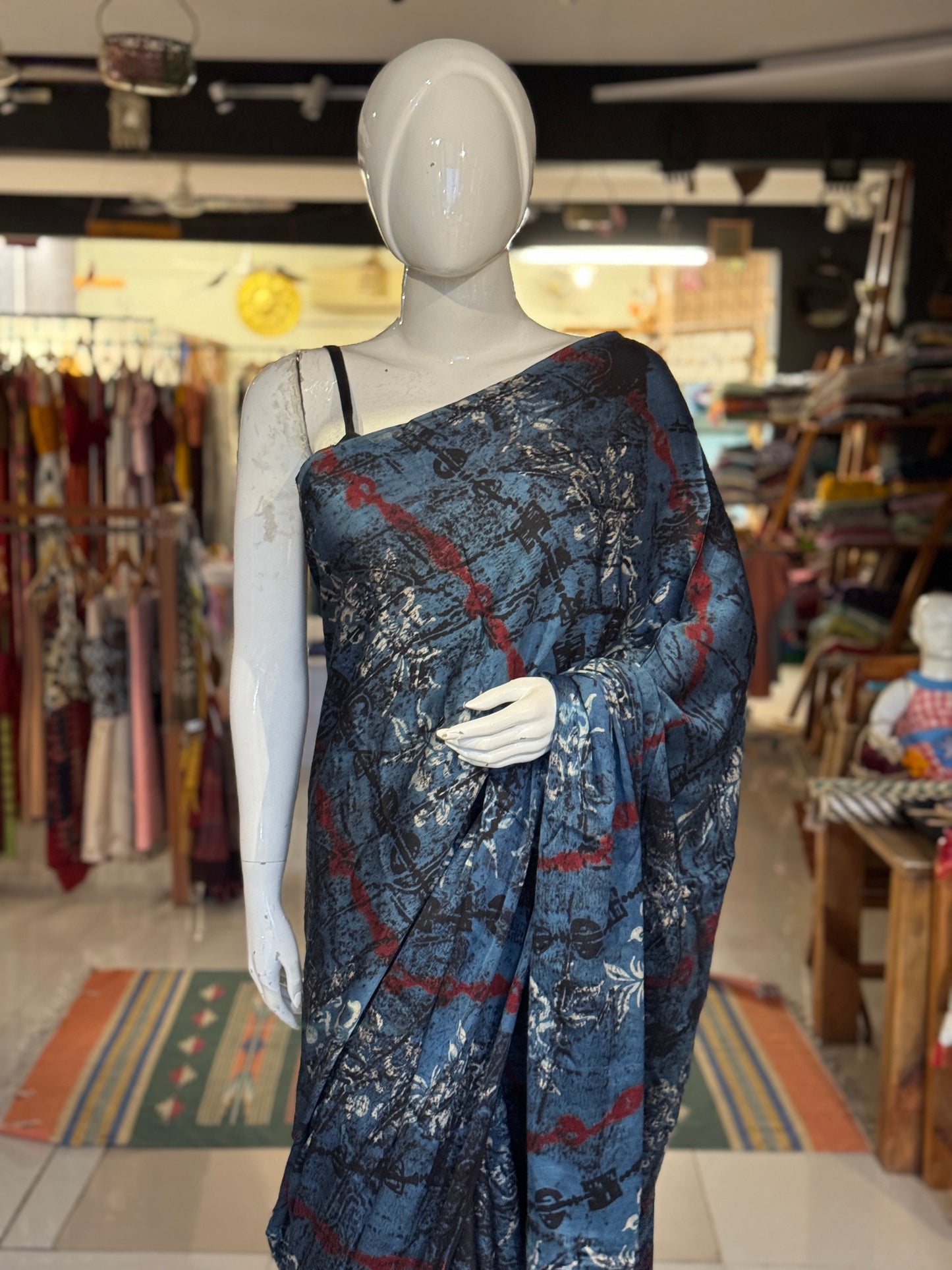 Ajrakh hand block printed soft modal saree yardage saree