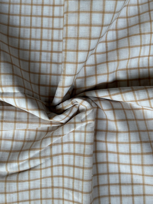 White n brown checks handloom cotton fabric - big 52 inch panna in 100s cotton