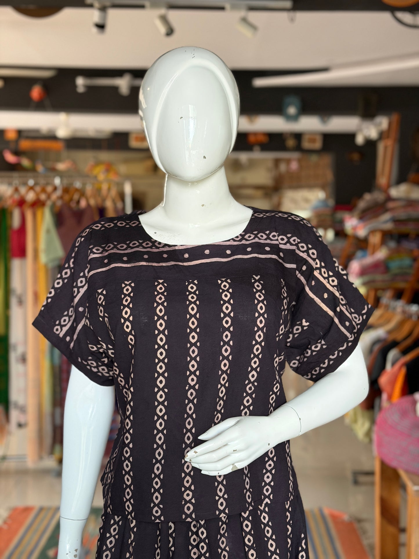 Black cotton coord set of skirt n top - Ajrakh hand block prints