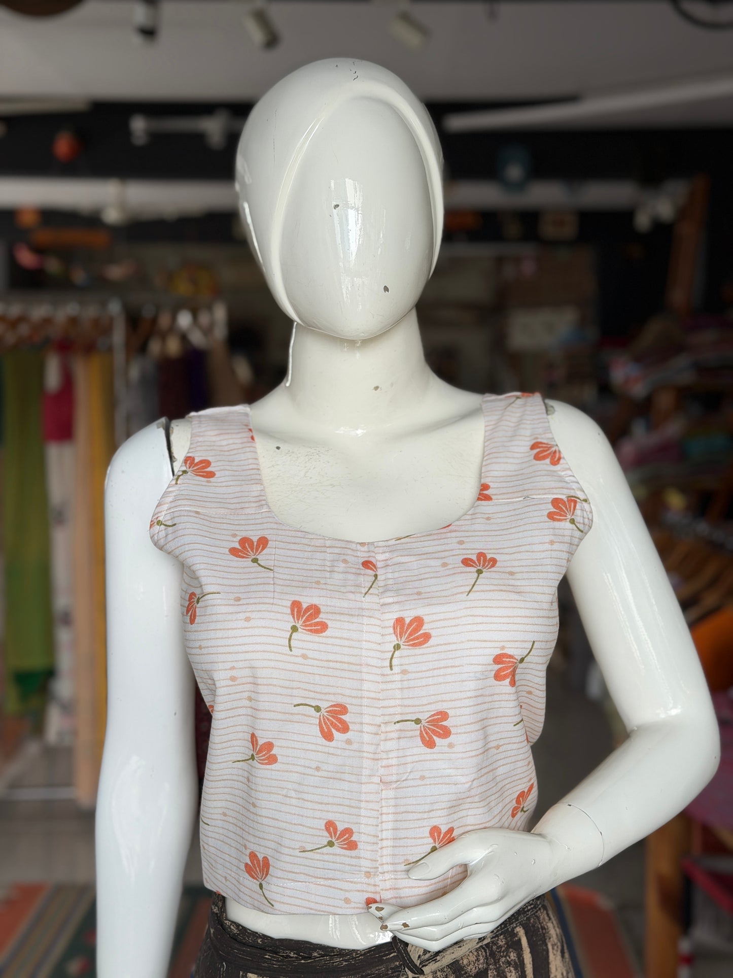Peach flowers and stripes soft cotton short top