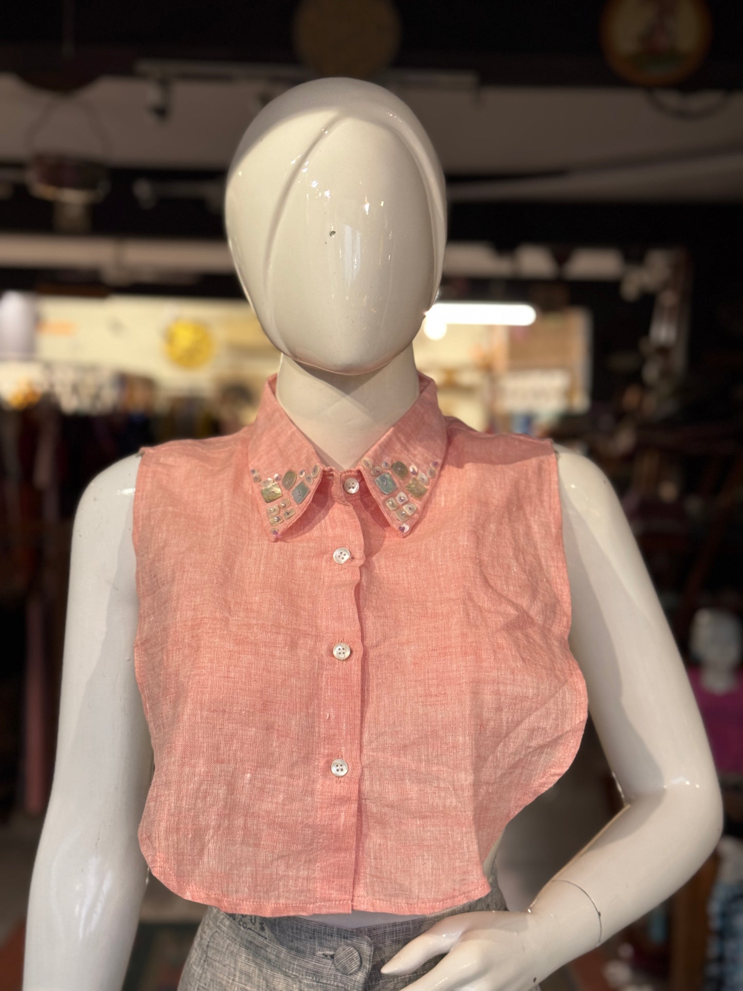 Embellished fake shirt collar / Dickey collar accessory in handloom linen