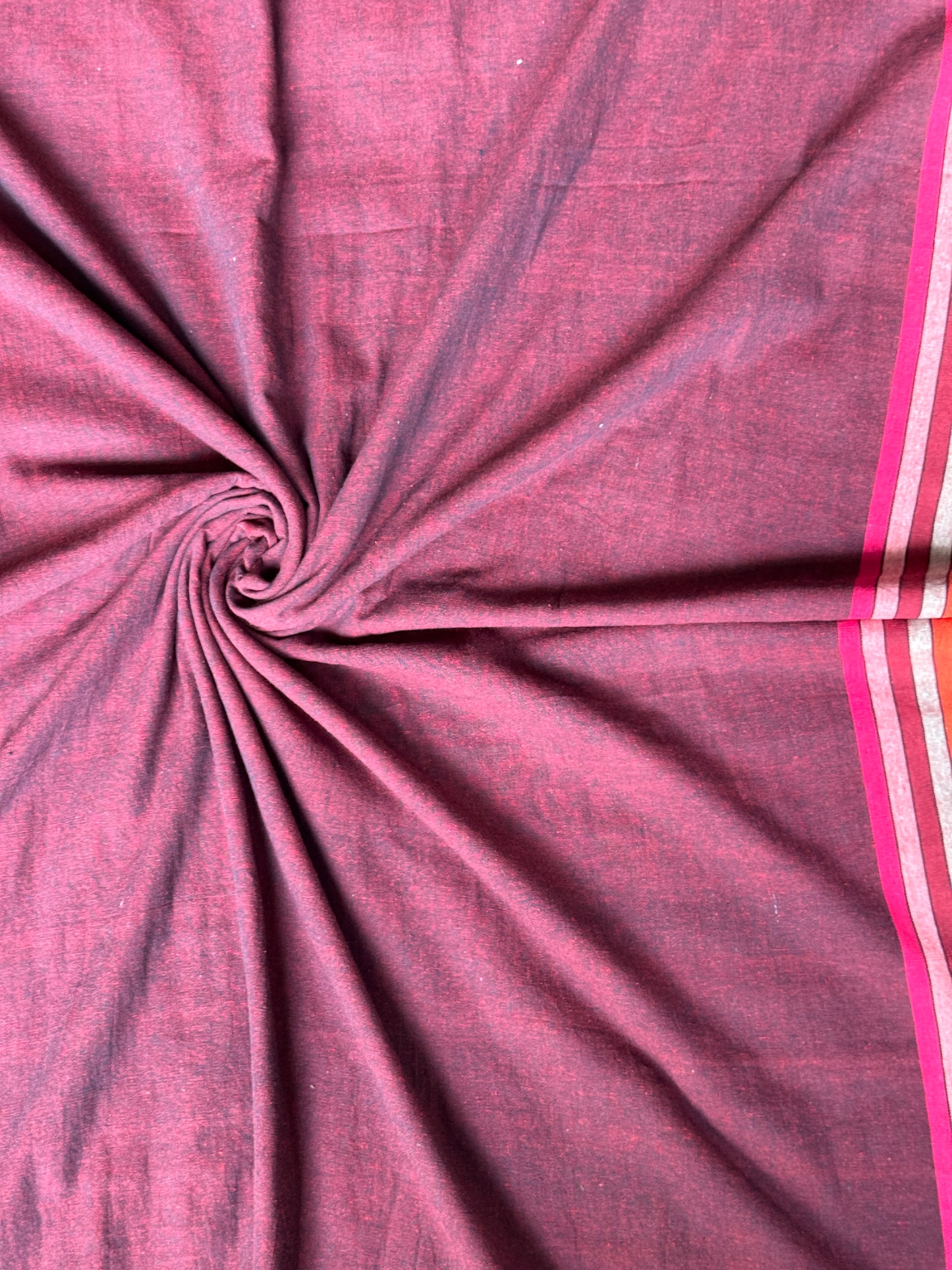 Plain Handloom kala cotton fabric with colorful stripes borders - different shades available