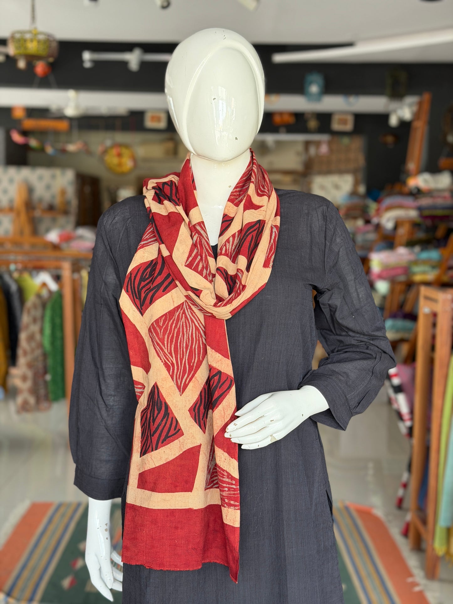 Brush hand art Ajrakh cotton stole - click to see designs