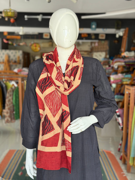 Brush hand art Ajrakh cotton stole - click to see designs