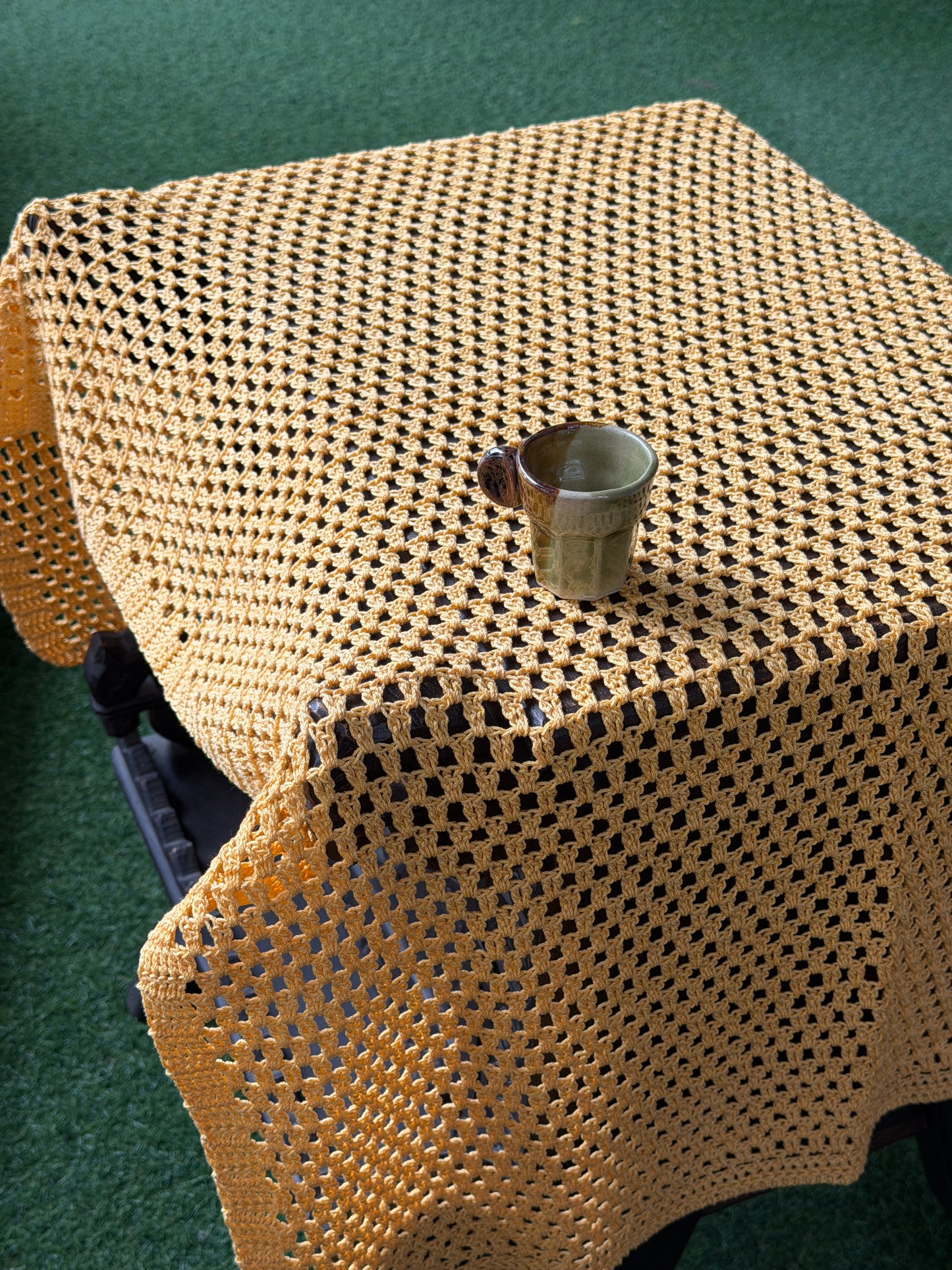 Yellow Crochet rectangular teapoy table cover 30 x 24 inches - hand crocheted with cotton yarn - multiple sizes available