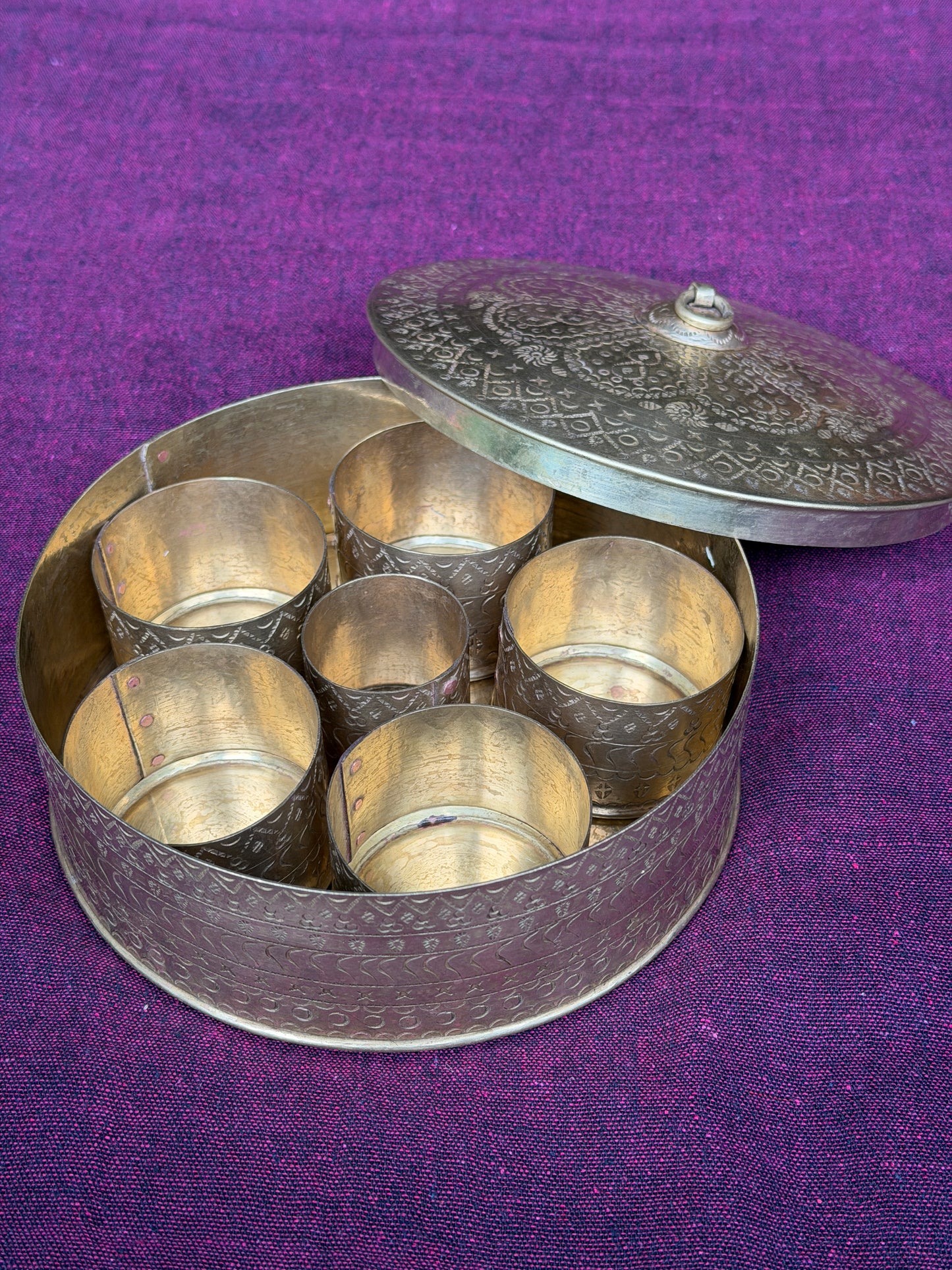 Brass spice box - 6 jars, handcrafted