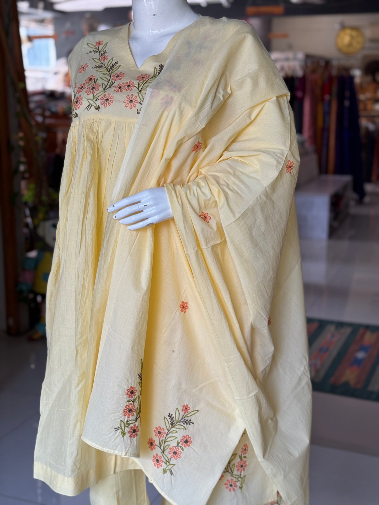 Hand embroidered empire line / Alia cut cotton 3 piece suit set - colour options available