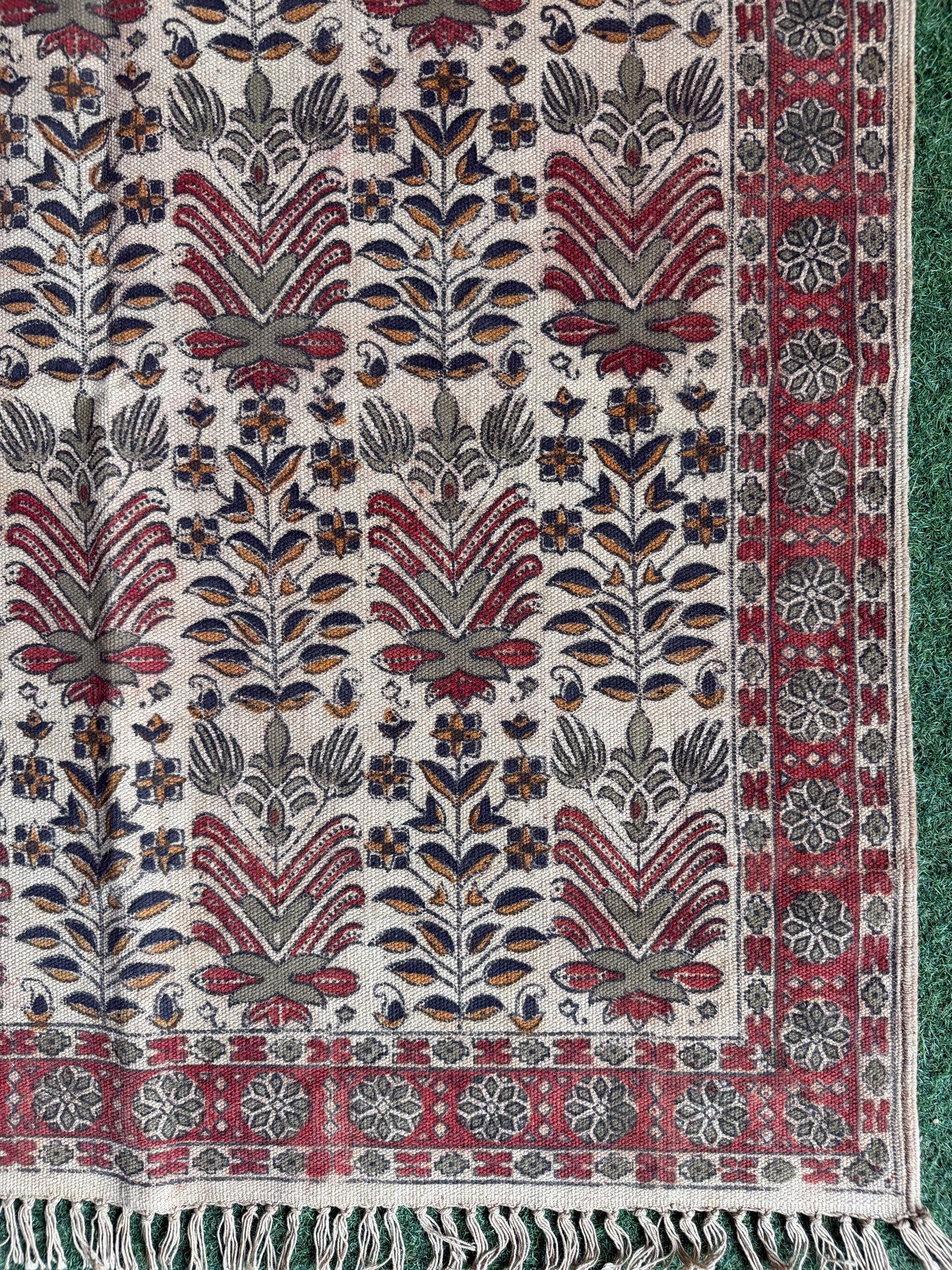 3 x 5 feet cotton Kalamkari hand block printed carpet