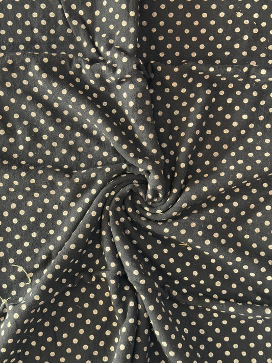 Black polka dots natural dyed, hand block printed, handwoven kala cotton fabric