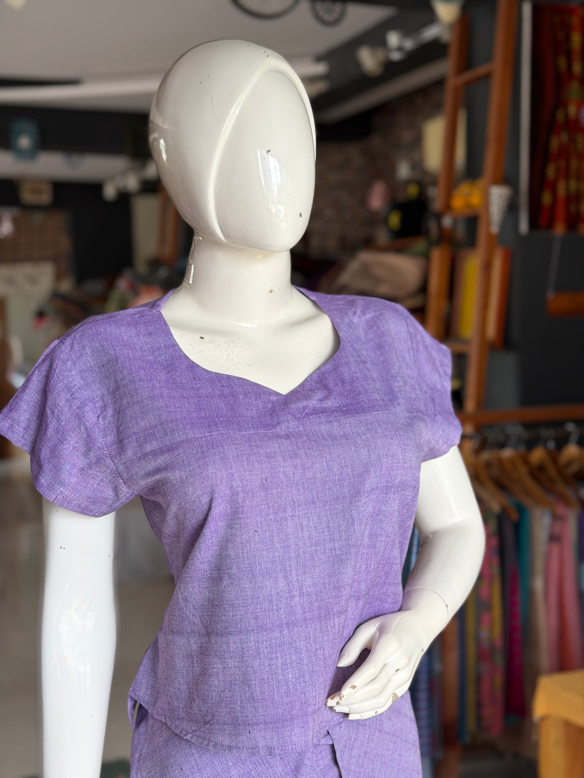 Lavender handloom cotton wrap pants and top coord set - 2 piece set